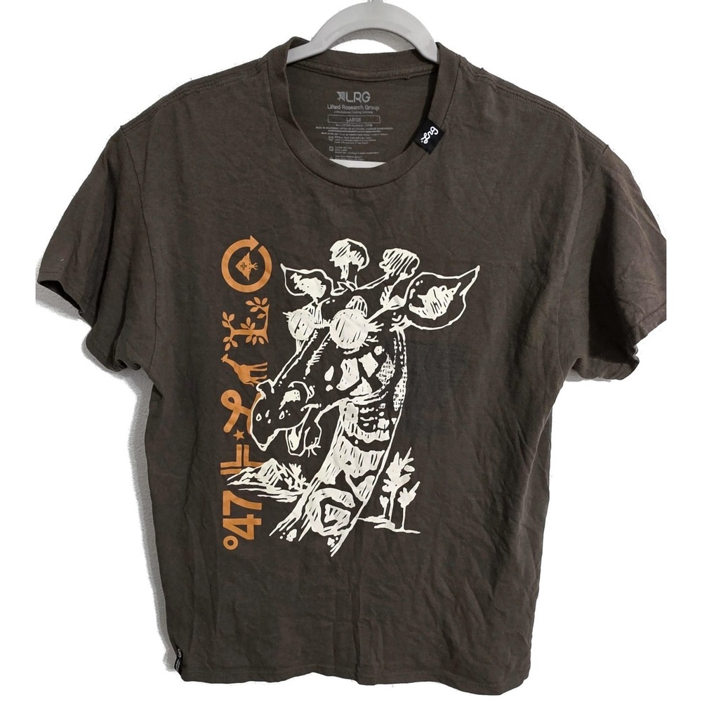LRG Shirt Mens Large Brown Giraffe Safari Animal Graphic Crewneck Tee Streetwear